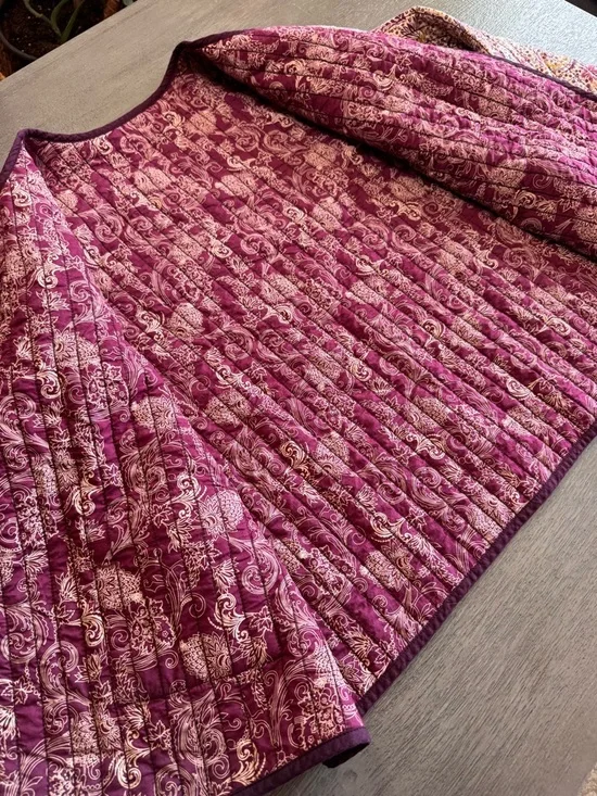 Quilted Reversible Jacket Purple Tan Gold Floral Paisley Quilt J Jill XL - Picture 6 of 12